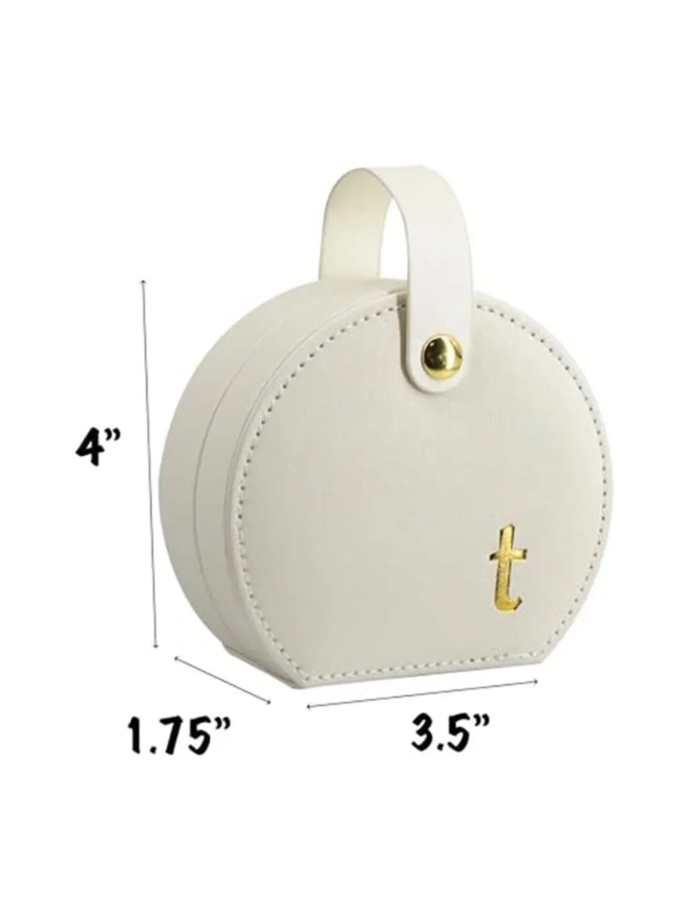 White Half Moon Travel Jewelry Case Gold Monogram Letter T Organizer Clutch
